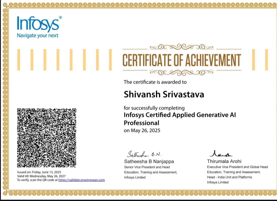 Infosys Certified Applied Gen AI Professional